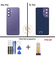 Samsung Galaxy S26 Mor Renk Lensli Arka Kapak + Tamir Seti + B7000 Yapıştırıcı Arka Cam Batarya Kapağı Pil Kapağı Lazer Kesim Back Cover Galaxy S26 Uyumlu