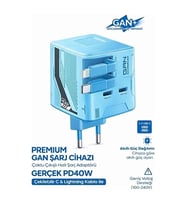 Gan+ Pd 40w Hızlı Şarj Adaptörü Çoklu Çıkış Usb-c Lightning Kablolu Hızlı Şarj Cihazı Ev Ofis Uyumlu Mavi