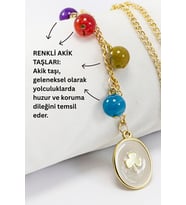 Doğal Taşlı Altın Kaplama Sedefli Yonca Araba Dikiz Ayna Süsü, Farklı Renklerde Akik Taşları