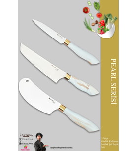 Pearl Serisi Mutfak Bıçak Seti Et Ekmek Sebze Salata Börek Şef Bıçağı 3 Lü Set ( Mft-4127)