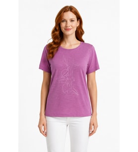 Kadın Pembe Baskılı Kısa Kollu Pamuklu T-Shirt