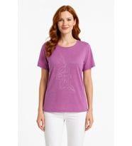 Kadın Pembe Baskılı Kısa Kollu Pamuklu T-Shirt