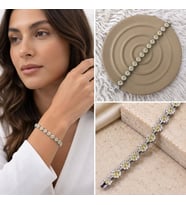 Premium Parlak ve Şık Gümüş Renk Sarı Taşlı Su Yolu 316L Çelik Kadın Bileklik (~20cm)