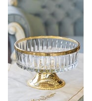GÜMÜŞ KAPLAMA AYAKLI KRİSTAL KASELİ SUNUMLUK GOLD RENK