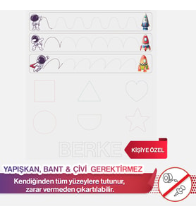 Uzay Temalı Çizgi Çalışması - Duvarda İz Bırakmayan, Statik Tutunan Akıllı Kağıt Duvar Stickerı