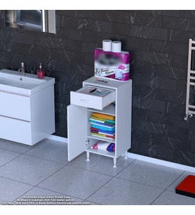 Modilayn EMİR 35 x 88 x 32,5 cm 1 Çekmece 1 Kapak 2 Raf 3 Bölme Çok Amaçlı Banyo & Mutfak Dolabı (Beyaz)