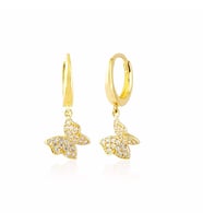 Kelebek Altın Sallantılı Küpe 14K Gold Taşlı (Çok Renkli)