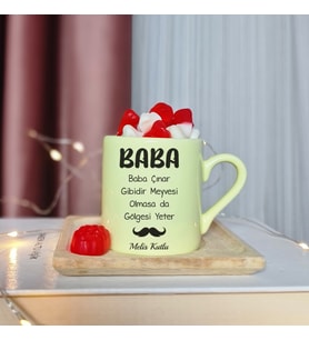 Baba Tasarımlı Kişiye Özel Sarı Türk Kahvesi Fincanı