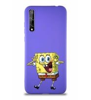 Huawei P Smart S Soft Premier Kapak Sünger Bob Tasarımlı Silikon Kılıf - Mor (Şeffaf)