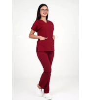 Kadın Terycotton Yarasakol Bordo Renk Scrubs Takım