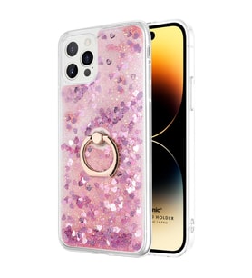 Microsonic Apple iPhone 14 Pro Kılıf Glitter Liquid Holder Pembe