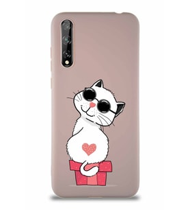 Huawei Y8P Soft Premier Kapak Coolcat Tasarımlı Silikon Kılıf - Pudra (Şeffaf)