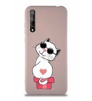 Huawei Y8P Soft Premier Kapak Coolcat Tasarımlı Silikon Kılıf - Pudra (Şeffaf)