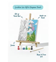 Unicorn & Doğa Temalı Çocuk Boyama Tuvali – Şövaleli Boya Seti 20x20