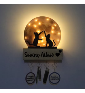 Lucenda Led Işıklı Pleksi Dolunay Kişiselleştirilebilir Dekoratif Biblo Harvey Kediler Anahtar Askılığı (Sarı)