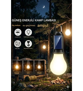 Taşınabilir Solar Kamp Lambası 10W USB-C Şarjlı Askılı LED Fener – Kırılmaz Gövde, Güçlü Aydınlatma