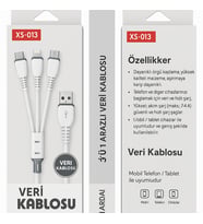 3’ü 1 Arada Hızlı Şarj Kablosu – Data Kablosu Type-C, Lightning & Micro USB 2 A (Pamuk Beyaz)