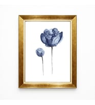 Tablore Mavi Çiçek Sulu Boya Modern Tablo Gold Çerçeveli Minimalist Salon Duvar Dekorasyonu