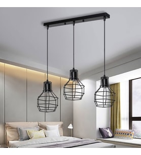 RİOLİGHT RETRO,RUSTİK,VİNTAGE MASA ÜSTÜ SİYAH 3XE27 DUYLU KAFES METAL SARKIT AVİZE UZUNLUK:60CM