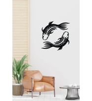 Koi Balığı Duvar Süsü Tablo - 35x35 cm, Feng Shui Sembolü (Siyah)