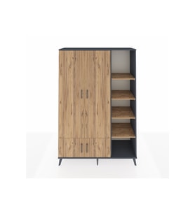 Hyperion Gardrop 6 Raflı 4 Kapaklı Tek Askılı 132x44x195 Antrasit-Çam