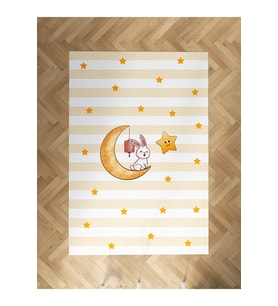 MEKTA HOME BEBEK VE ÇOCUK ODASI Ay Üzerinde Oturan Tavşan ve Yıldız Desenli Halı