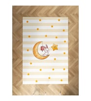MEKTA HOME BEBEK VE ÇOCUK ODASI Ay Üzerinde Oturan Tavşan ve Yıldız Desenli Halı