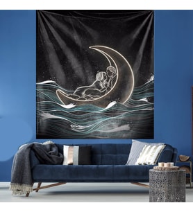 Ayda Oturan Çift Leke Tutmaz Kadife Dokulu Kumaş Duvar Örtüsü Duvar Halısı Tapestry (Karışık)