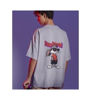 I Am Bored Çizgi Karakter Baskılı Oversize Unisex Tişört (Gri)