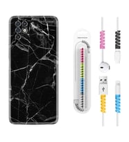 INFINIX Note 11 Pro Note 10 Hot 9 Play Kılıf Kablo Koruma Spiral Silikon Fragile Black Mermer 1378