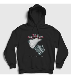 Presmono Unisex Siyah U D O Man And Machine Kapüşonlu Sweatshirt 426220tt