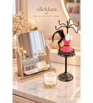 26 cm Takı Askılığı & Ahşap Ayna & Soya Mum Kadına Özel Hediye Seti
