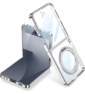 Samsung Galaxy Z Flip 7 ile Uyumlu Kılıfı Şeffaf Kamera Lens Korumalı M-Safe Şarj Özellikli Stand Olabilen İnce Kapak Kıpta Renksiz