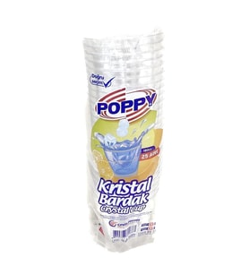 Poppy Şeffaf Plastik Kristal Bardak - 180 Cc. - 180 Ml. - 25 Adetlik 1 Paket