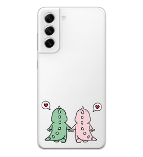 Samsung Galaxy S21 FE Uyumlu Kalpli Dinazor Çiftler Tasarımlı Şeffaf Telefon Kılıfı