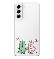 Samsung Galaxy S21 FE Uyumlu Kalpli Dinazor Çiftler Tasarımlı Şeffaf Telefon Kılıfı
