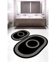 Dijital Baskılı Kaymaz Taban Yıkanabilir Oval 2'li Klozet Takımı Banyo Paspası NOKZ-SD-529 (Siyah)