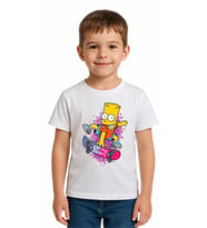 Unisex Simpson Baskılı Çocuk Tişört pamuklu penye kumaş (Beyaz)