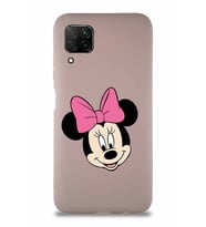 Huawei P40 Lite Soft Premier Kapak Minnie Mouse-C Tasarımlı Silikon Kılıf - Pudra (Şeffaf)