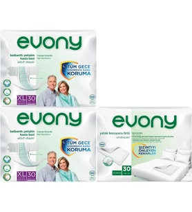 Evony Hasta Bezi Yetişkin Bel Bantlı Tekstil Yüzey Ekstra Büyük 60 Adet+ Yatak Koruyucu Örtü 30 Adet
