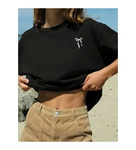 Fiyonk Baskılı Siyah Oversize Unisex T-shirt- Siyah