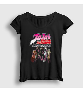 Presmono Kadın Siyah Stardust Crusaders Anime Jojo T-Shirt 327302tt