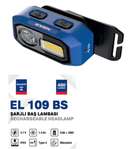 EXEN EL 109 BS - 3.7V 1.4Ah 480 Lümen Şarjlı Baş Lambası