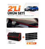 RENAULT CAPTUR 2 (2019-2024) Uyumlu Torpido Örtüsü + Deri Bagaj Çantası + Sticker Seti - Siyah Kırmızı