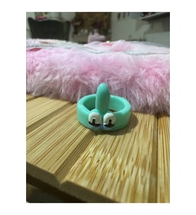 Sevimli Squidward Figürlü Turkuaz Çocuk Yüzük – Sabit Ölçülü Reçine Karikatür Takı