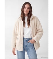 LCW Modest Bej Oversize Kadın Pelüş Mont