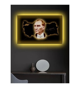 Led Işıklı Atatürk Ve Türkiye Haritası Duvar Tablosu