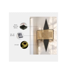 YENİ HANDE PİLLİ SİYAH DİKDÖRTGEN RATTAN ABAJURLU APLİK
