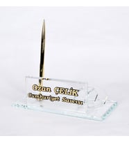 Kartvizitli Modern İsimlik Alanlı Ofis Masa Dekoru (HAKI-KAHVE)
