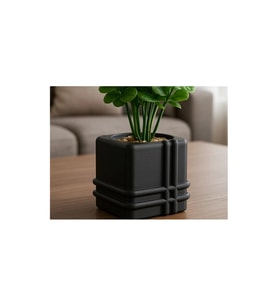 Alvera Square Planter – 3D Baskı Izgara Desenli Küp Saksı-Siyah